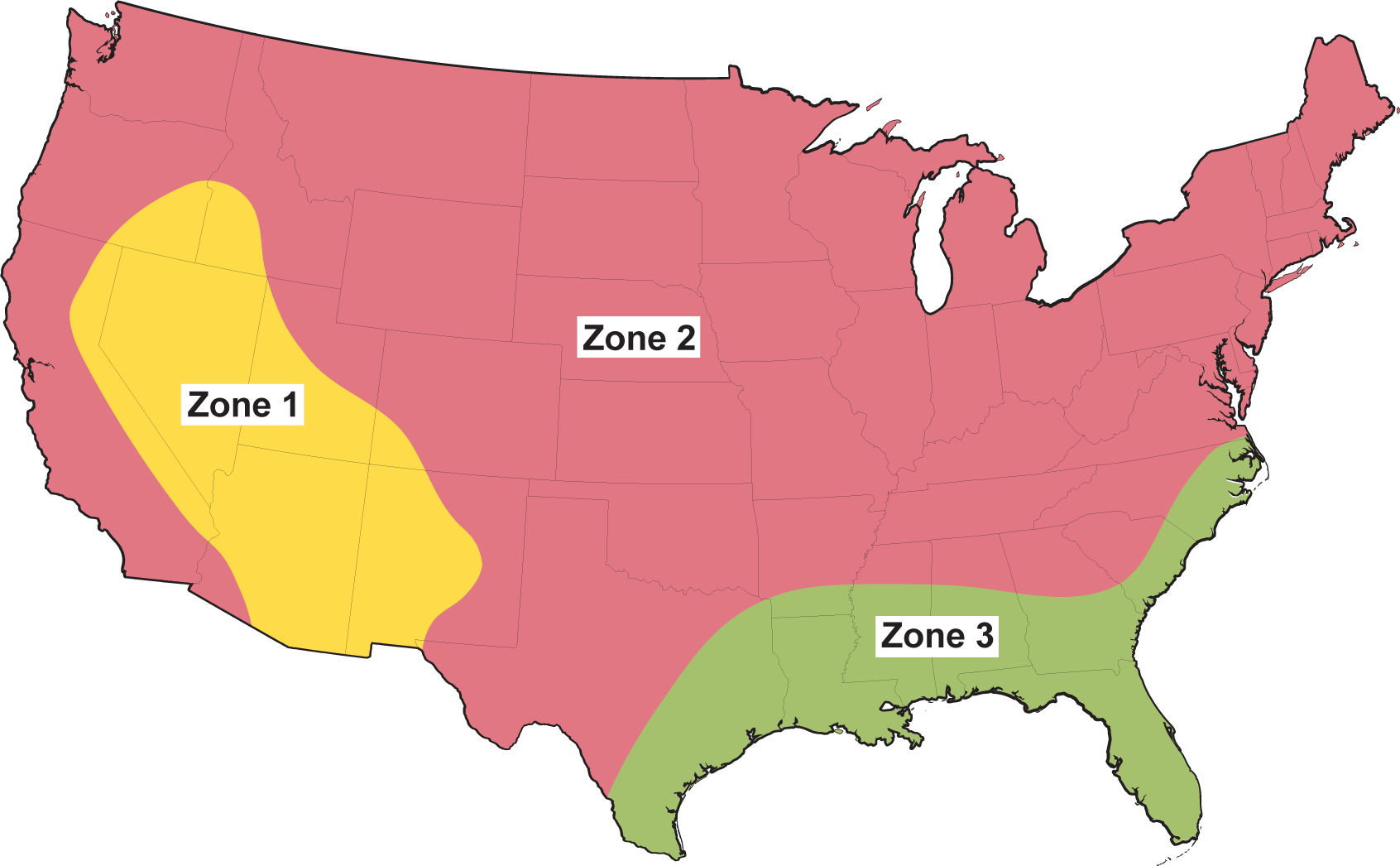 Figure 1 - Climate Zone Map (adapted from Forest Products Laboratory 2010 Wood Handbook)