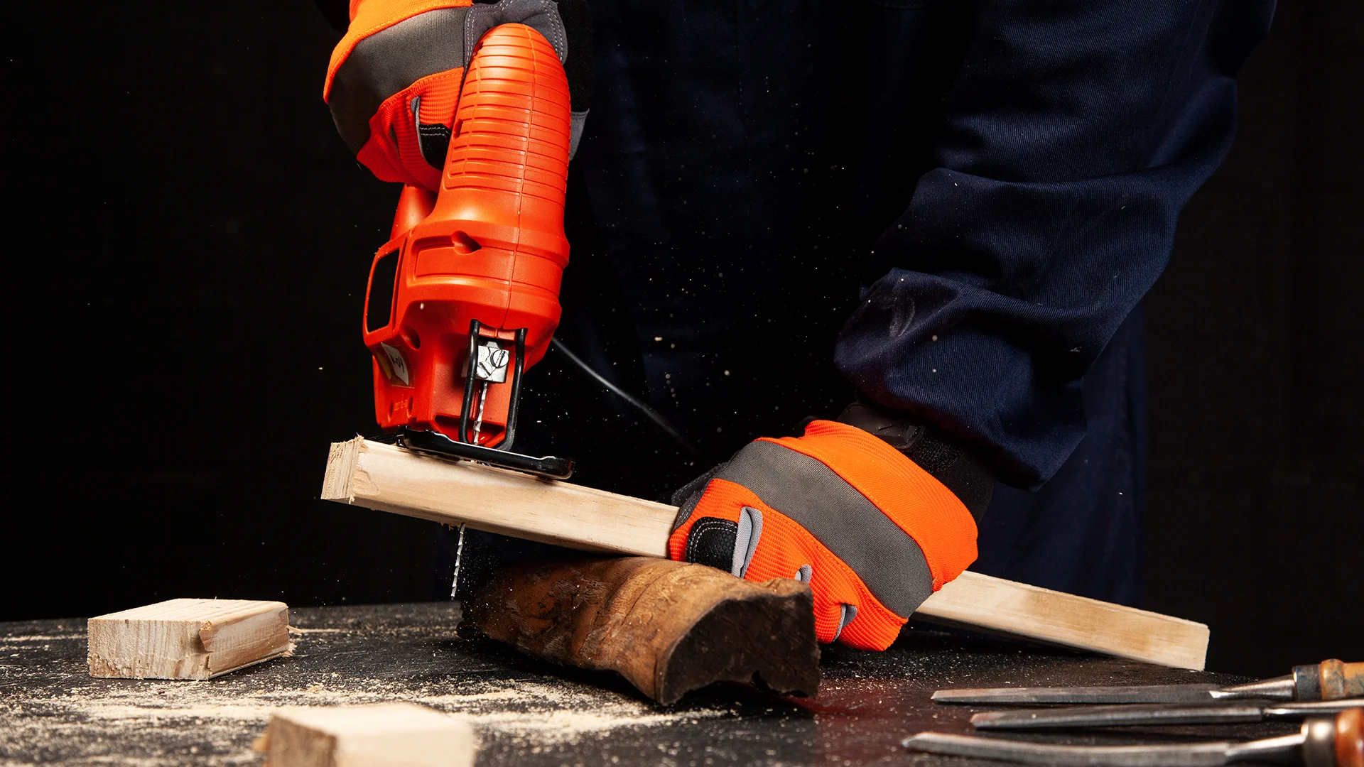 Worker wearing gloves